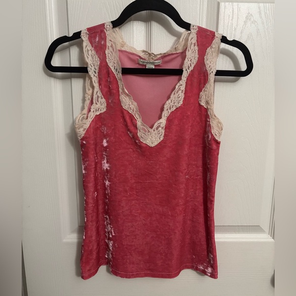 Banana Republic Tops - Banana Republic | Y2K Crushed Velvet Pink Tank Lace Trim Stretch Sz M